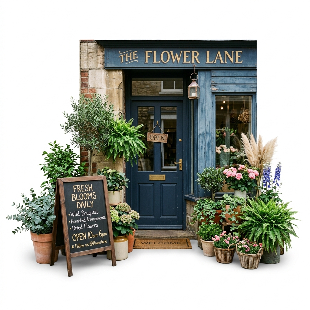 Warm flower shop store entrance representing a great online first impression